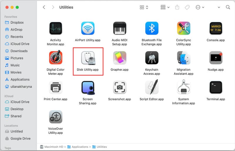 Ouvrir l'utilitaire de disque