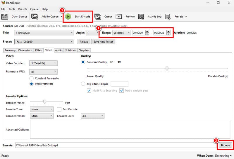 Videoausschnitt von DVD Handbremse