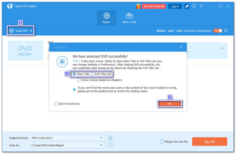 לחץ על טעינת DVD