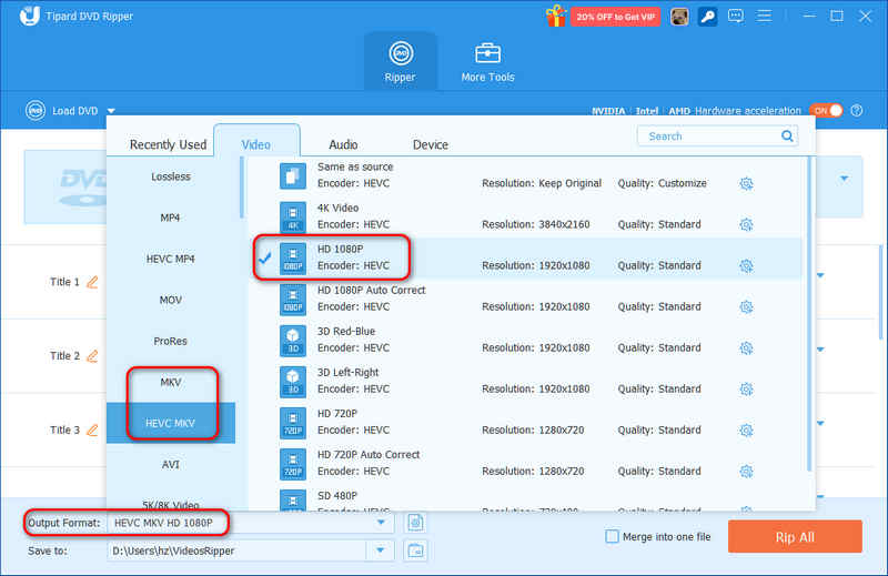 Pilih Preset Output MKV dalam Avaide