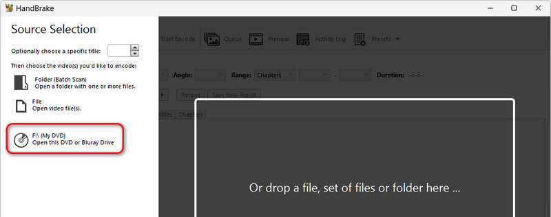 Nạp DVD vào Handbrake