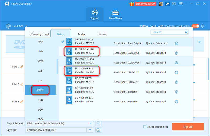 Выберите преобразованный MPEG-файл в программе AVAide DVD Ripper.