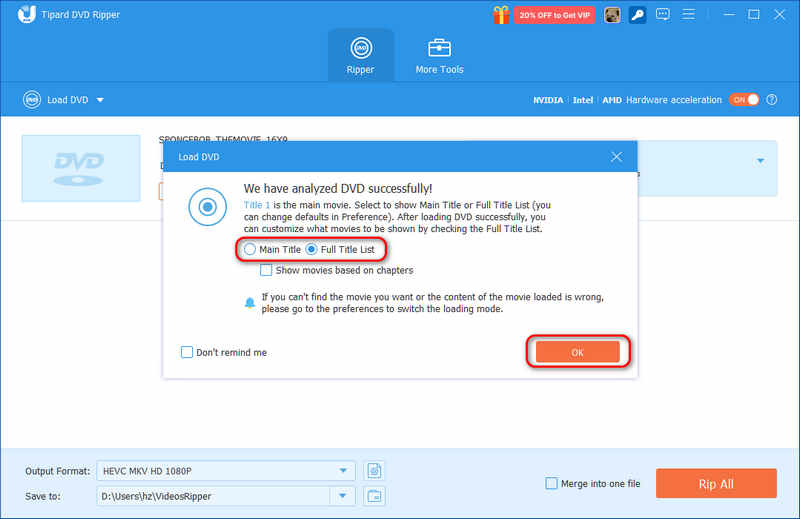 Выберите нужные заголовки на вашем DVD в программе AVAide DVD Ripper.