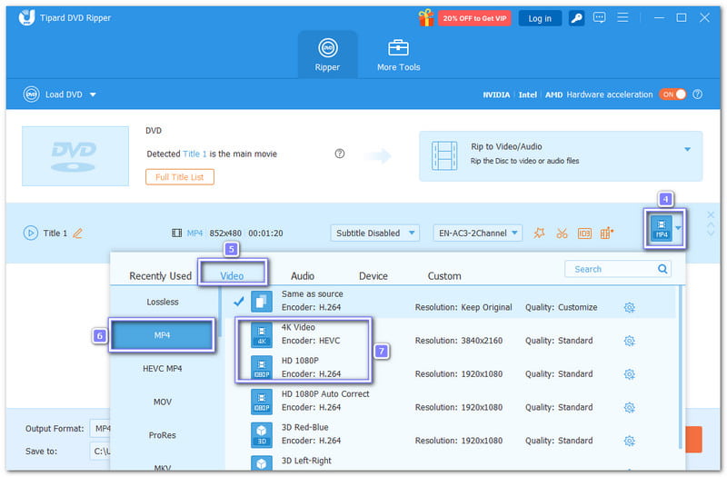 Çıkış Biçimi olarak MP4'ü seçin