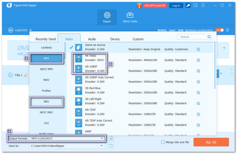 Выберите формат для копирования DVD