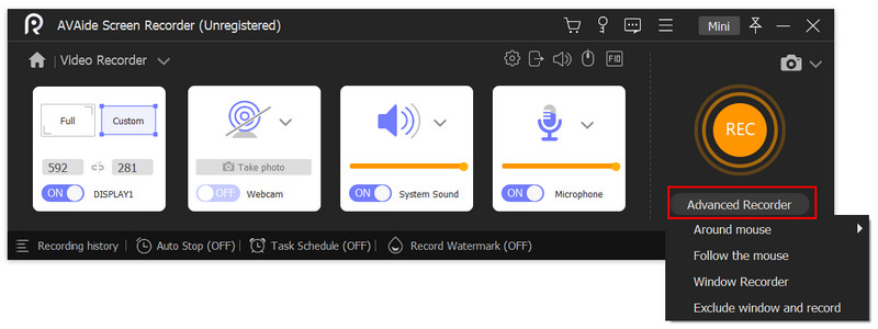 Ställ in Advanced Recorder