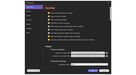 Modificar las preferencias de grabación