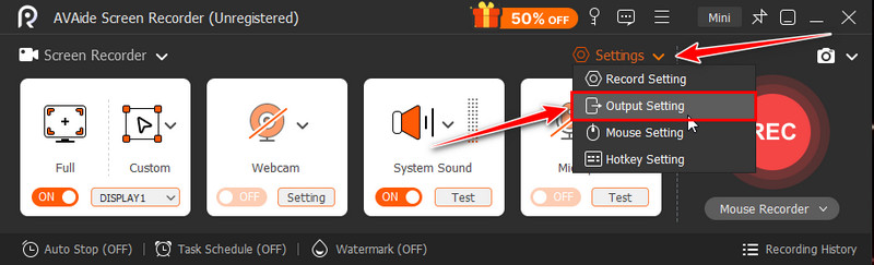 Open Output Settings