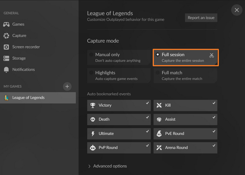 Uitgespeelde Capture-modus