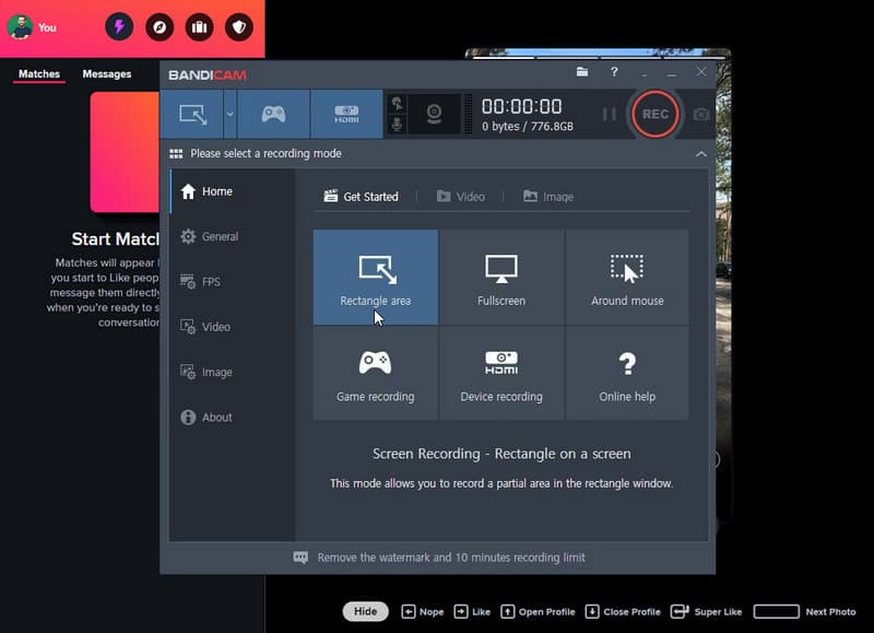 Opname Bandicam-gebied