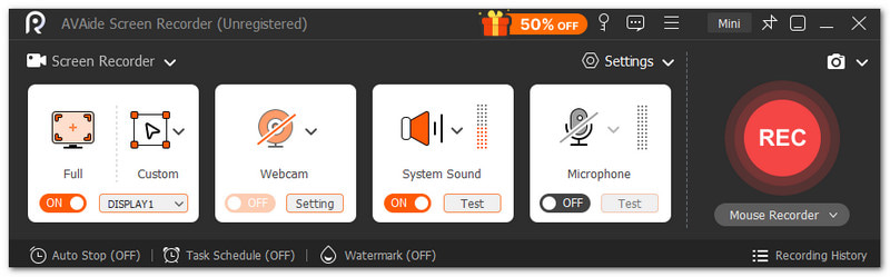 AVAide képernyőrögzítő AS Freecam alternatíva