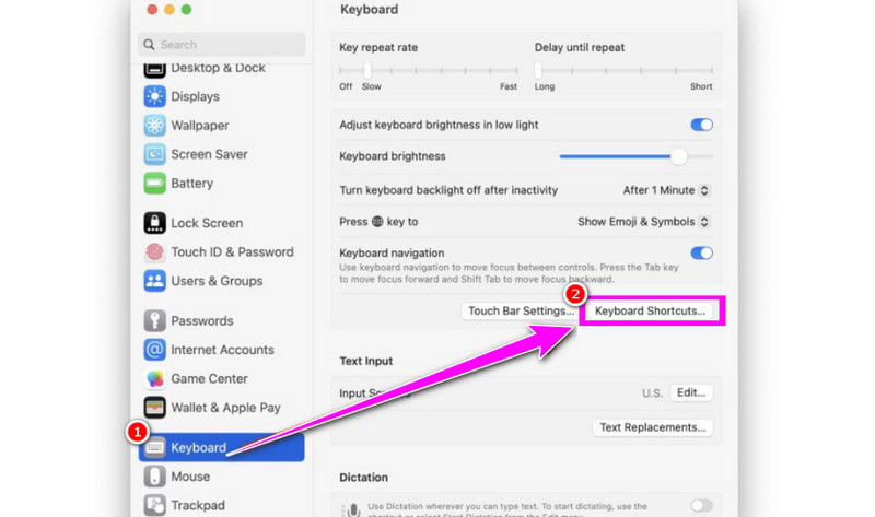 Verify Shortcuts in the System Settings