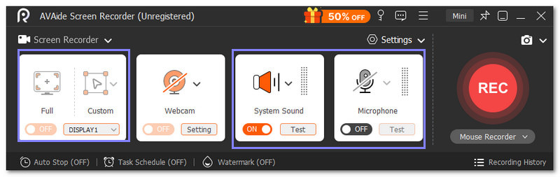 Establecer el área de grabación y el sonido