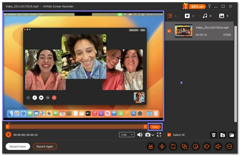 Detener y recortar la grabación