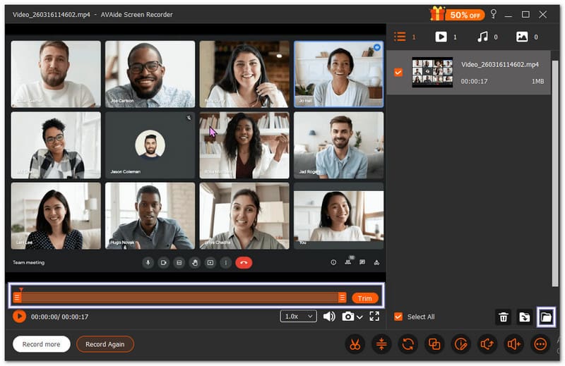 停止並儲存錄製。