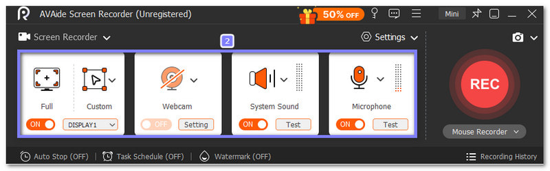 בחר אזור הקלטה והפעל מצלמת אינטרנט ושמע