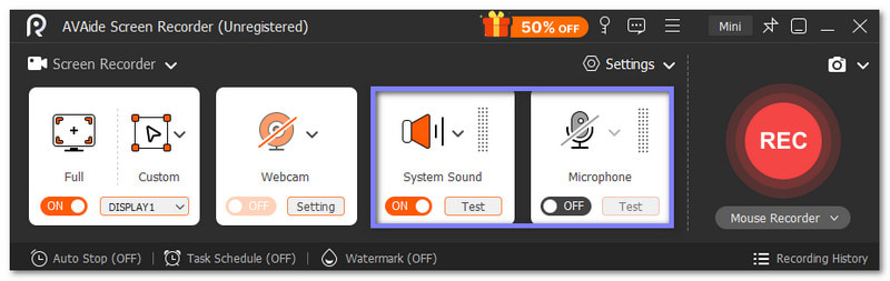 הפעל את צליל המערכת והמיקרופון