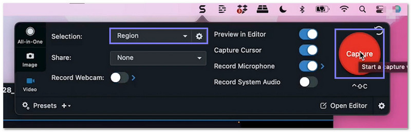 Snagit-Bildschirmaufnahme auf dem Mac