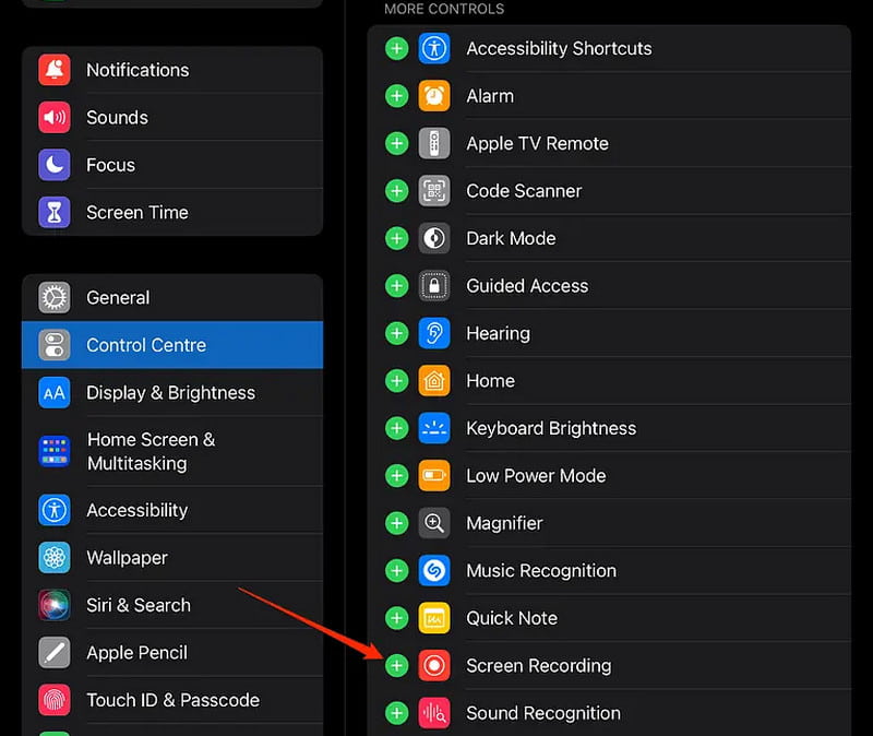 Control Center Screen Recording