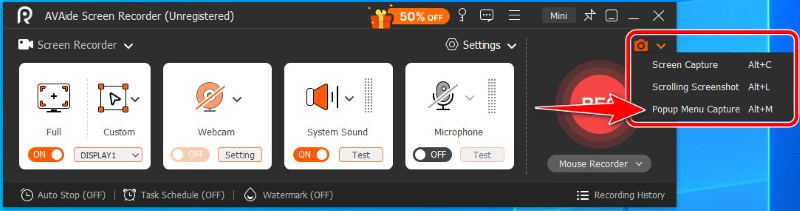 Avaide Select Popup Menu Skärmdump