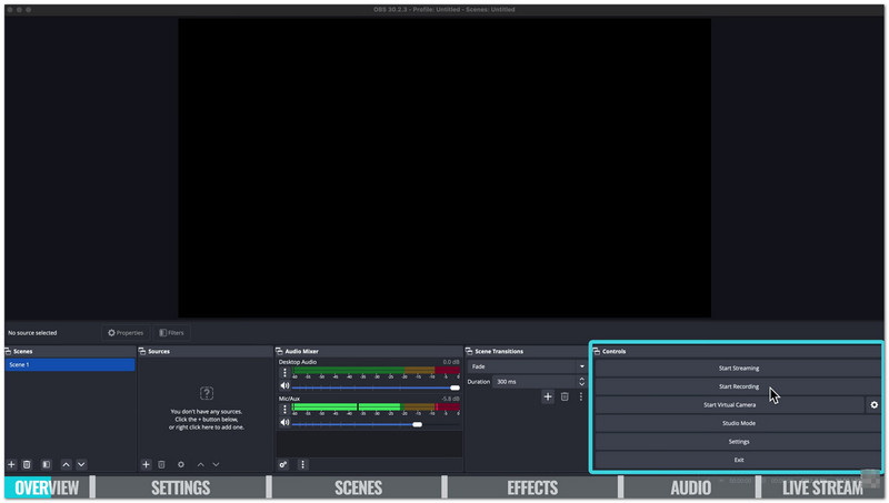 OBS Screen Recorder Interface