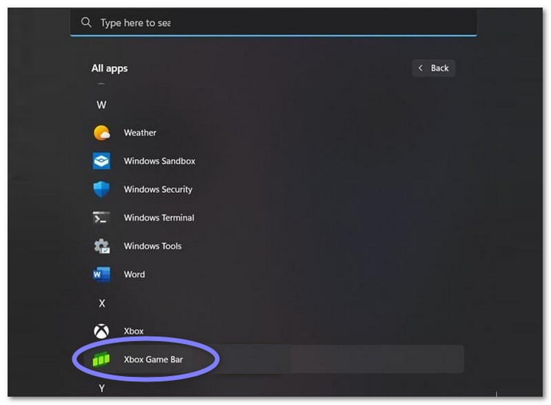 Launch Game Bar via Start Menu