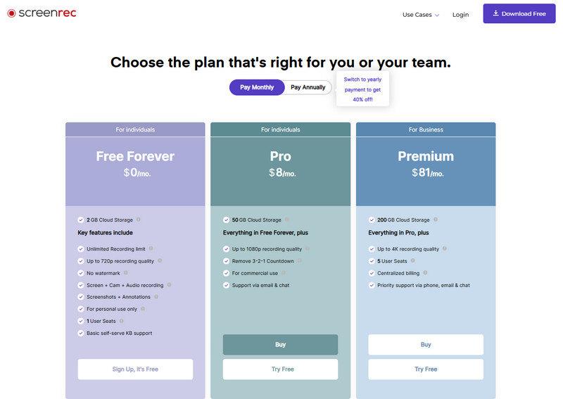 Precios de grabación de pantalla