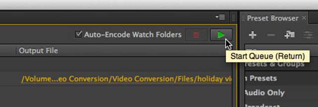 Adobe Media Encoder เริ่มคิว