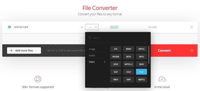 Velg FLV-formatet som skal konverteres