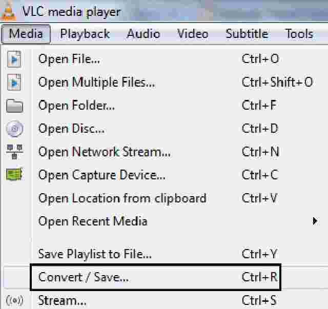 Konvertera Spara-menyn VLC
