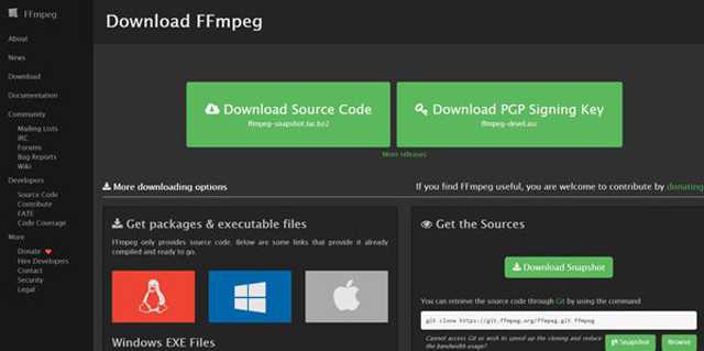 Download FFmpeg for Windows MAc Linux