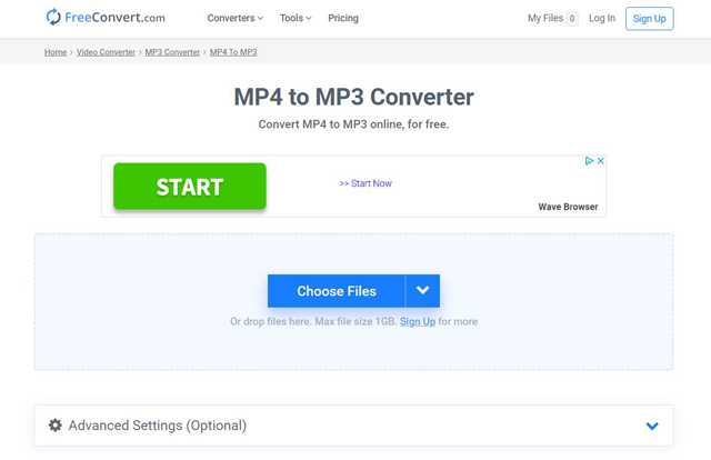 FreeConvert Zdarma online převodník MP4 na MP3