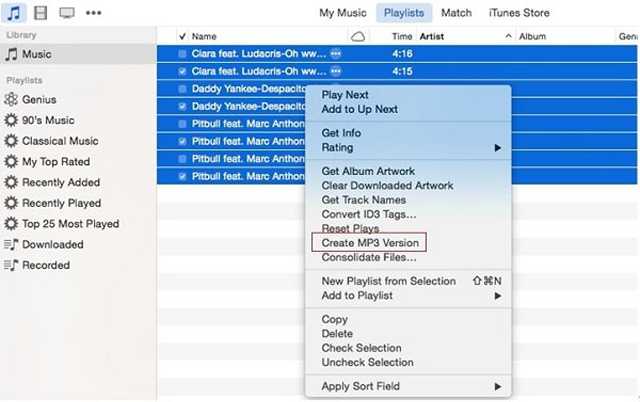 iTunes Tạo phiên bản MP3